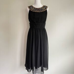 Antthony Studo Black Beaded Semi Formal Pleated Bib Midi Dress NWT Size 4